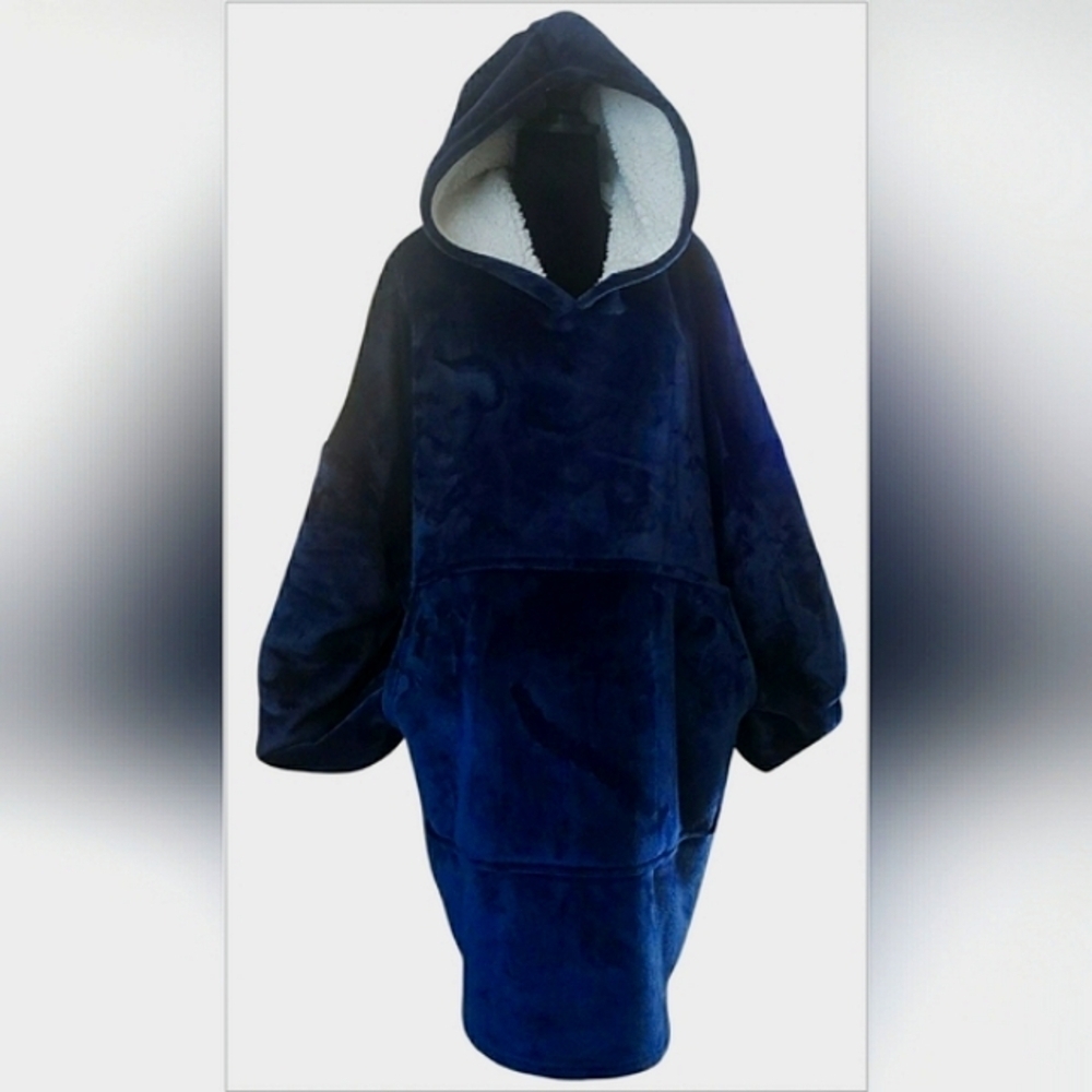 Sporty Cozy Blue Sharpa Teddy Velour Soft Hideout Oversized Hoodie Warm Unisex - Picture 2 of 6